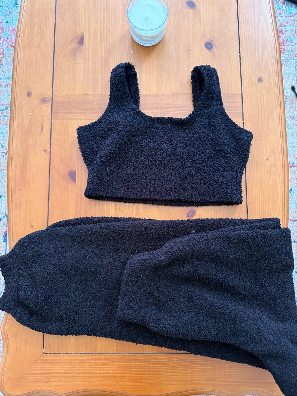 Anthropologie Black Cozy Terry Crop Tank and Joggers Set